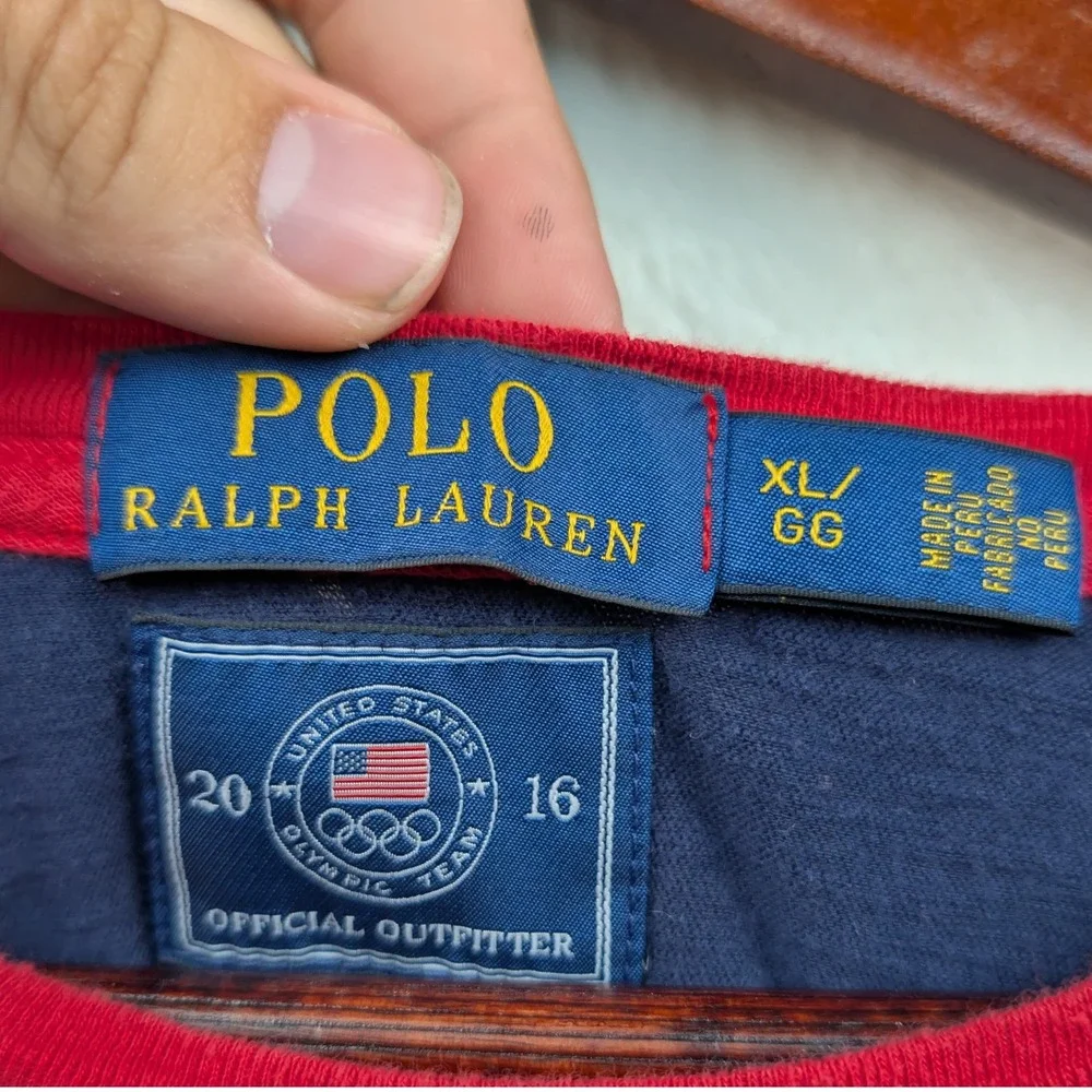 Polo Ralph Lauren T-Shirt Mens L Multicolor Striped Team USA Olympic Embroidered